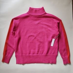 Women’s Pink Cowl & Turtleneck Sweater with Red Accent